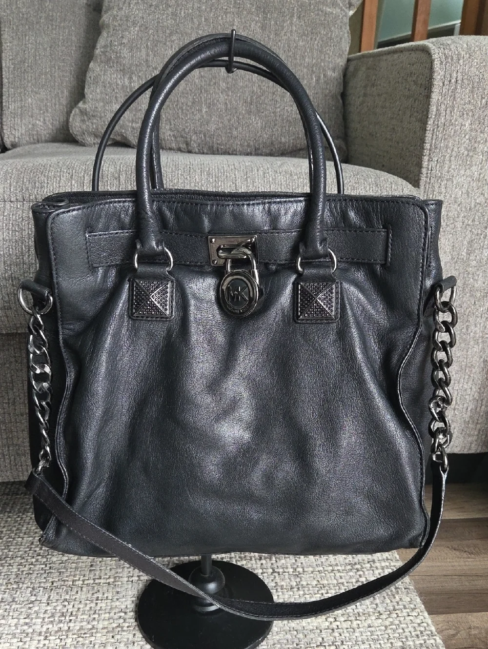 Michael Kors Hamilton Satchel Handbag Black Silver Hardware Indie Sleaze Y2K